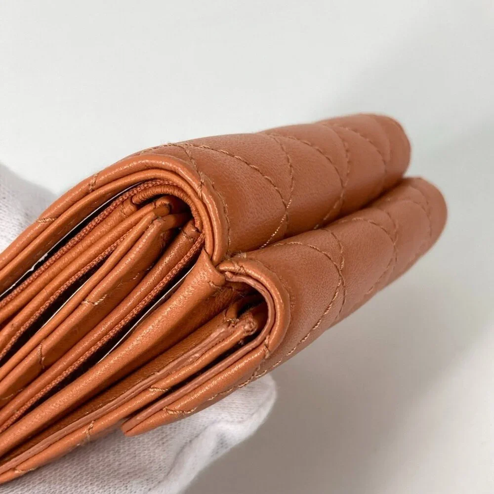 CHANEL Orange Lambskin Leather Logo Wallet - Picture 9 of 16